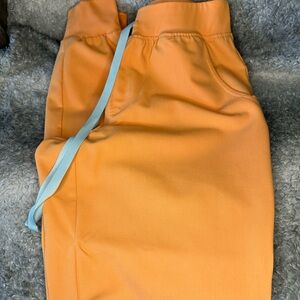 Figs Orange Zamora Joggers with Light Blue Accent